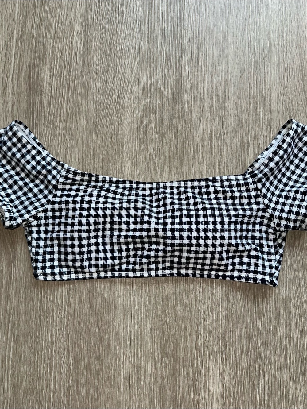 Cabana Del Sol Black & White Gingham Off-Shoulder Bikini Top